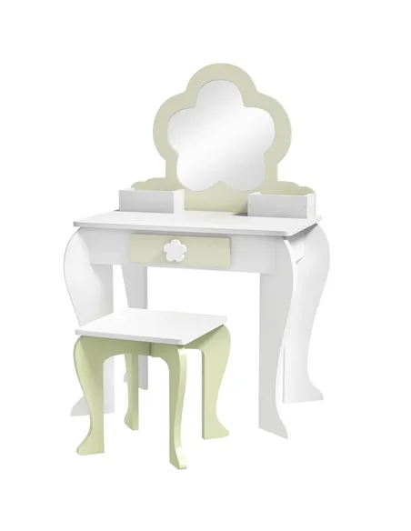 ZONEKIZ Kids Vanity Table with Mirror and Stool, Drawer, Storage Boxes, Flower Design, for Ages 3-6 Years - White