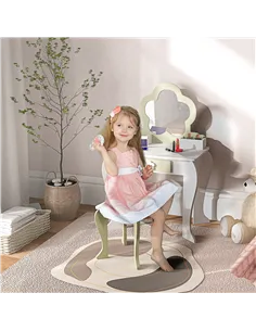 ZONEKIZ Kids Vanity Table with Mirror and Stool, Drawer, Storage Boxes, Flower Design, for Ages 3-6 Years - White 2