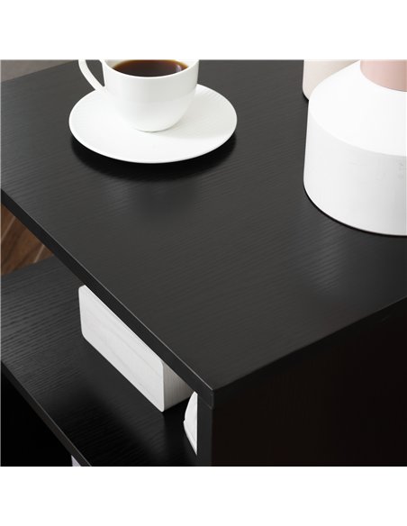HOMCOM Wooden S Shape Cube Coffee Table 2 Tier Storage Shelves Organizer Office Bookcase Living Room End Desk Stand Display (Bla
