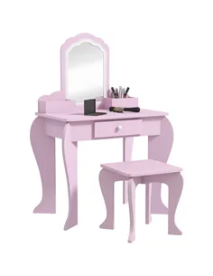 ZONEKIZ Kids Vanity Table with Mirror, Stool, Drawer, Storage Boxes, Cloud Design, for Ages 3-6 Years - Pink