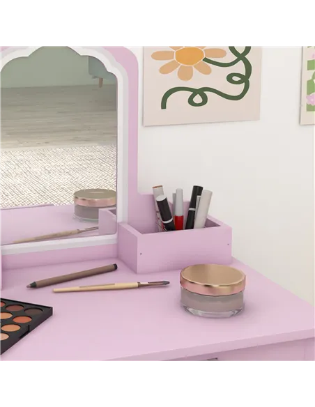 ZONEKIZ Kids Vanity Table with Mirror, Stool, Drawer, Storage Boxes, Cloud Design, for Ages 3-6 Years - Pink