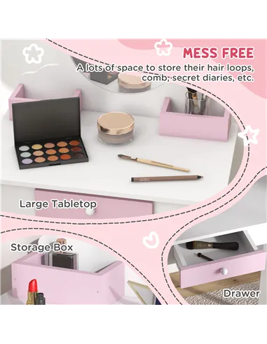 ZONEKIZ Unicorn-Design Kids Dressing Table, with Mirror and Stool - White