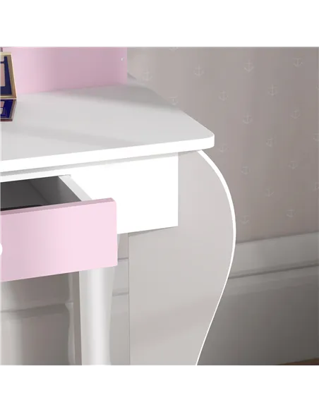 ZONEKIZ Unicorn-Design Kids Dressing Table, with Mirror and Stool - White