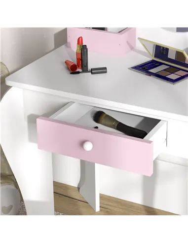 ZONEKIZ Unicorn-Design Kids Dressing Table, with Mirror and Stool - White