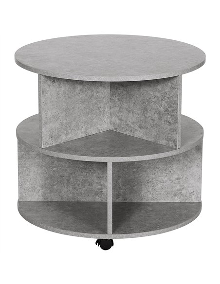 HOMCOM Round Coffee Table with Wheels, 3-Tier Rolling Side Table for Living Room with Divided Shelves, Cement Colour