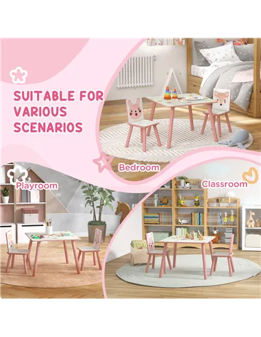 ZONEKIZ Kids Table and Chair Set and Kids Easel with Paper Roll, Storage Baskets, Kids Activity Furniture Set, Pink