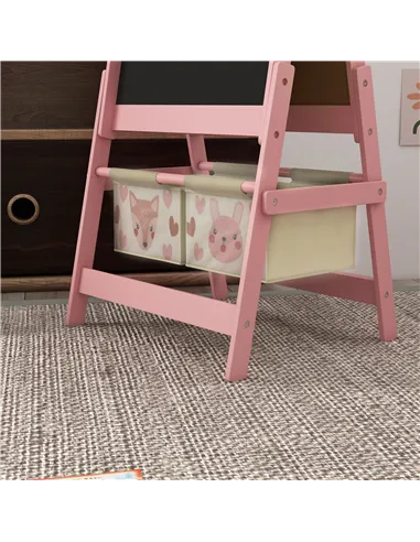 ZONEKIZ Kids Table and Chair Set and Kids Easel with Paper Roll, Storage Baskets, Kids Activity Furniture Set, Pink