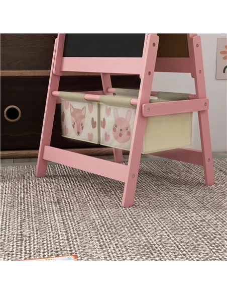 ZONEKIZ Kids Table and Chair Set and Kids Easel with Paper Roll, Storage Baskets, Kids Activity Furniture Set, Pink