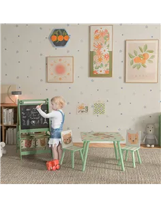 ZONEKIZ Kids Table and Chair Set and Kids Easel with Paper Roll, Storage Baskets, Kids Activity Furniture Set, Green 2