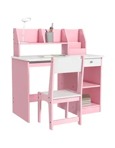 ZONEKIZ Two-Piece Kids Desk and Chair Set with Storage, for Ages 5-8 Years - Pink