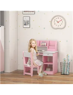 ZONEKIZ Two-Piece Kids Desk and Chair Set with Storage, for Ages 5-8 Years - Pink 2