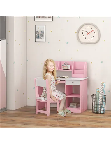 ZONEKIZ Two-Piece Kids Desk and Chair Set with Storage, for Ages 5-8 Years - Pink