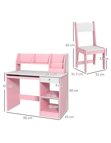 ZONEKIZ Two-Piece Kids Desk and Chair Set with Storage, for Ages 5-8 Years - Pink