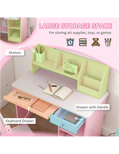 ZONEKIZ Two-Piece Kids Desk and Chair Set with Storage, for Ages 5-8 Years - Pink