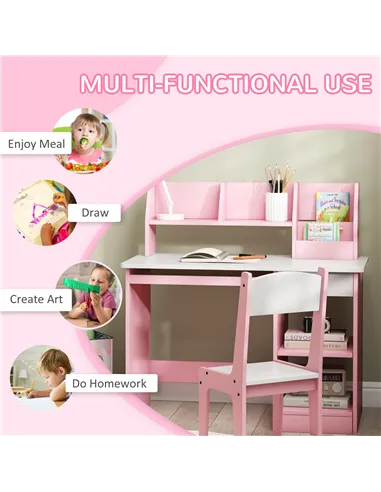 ZONEKIZ Two-Piece Kids Desk and Chair Set with Storage, for Ages 5-8 Years - Pink