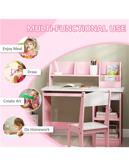 ZONEKIZ Two-Piece Kids Desk and Chair Set with Storage, for Ages 5-8 Years - Pink