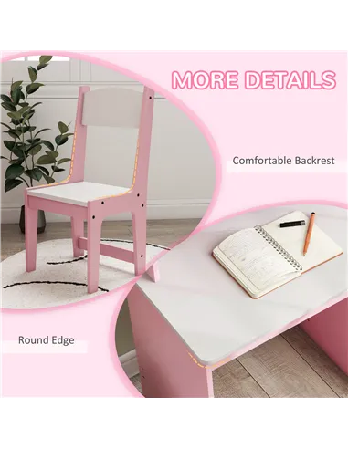 ZONEKIZ Two-Piece Kids Desk and Chair Set with Storage, for Ages 5-8 Years - Pink