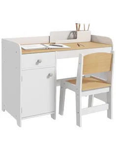 ZONEKIZ Kids Desk and Chair Set for 3-6 Years with Storage Drawer, Study Table and Chair for Children - White