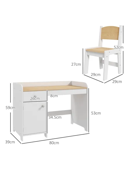 ZONEKIZ Kids Desk and Chair Set for 3-6 Years with Storage Drawer, Study Table and Chair for Children - White