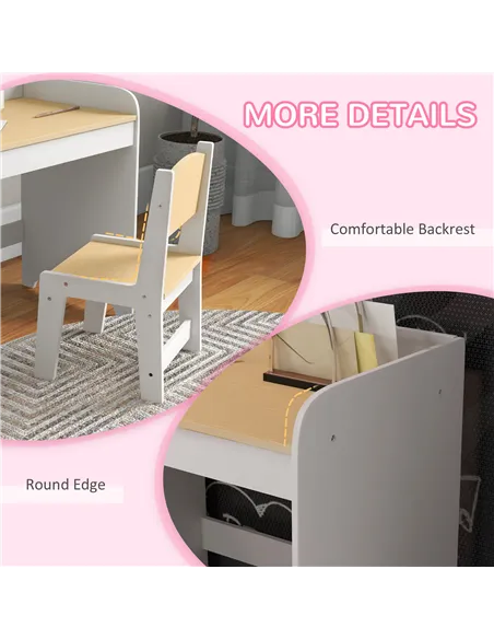 ZONEKIZ Kids Desk and Chair Set for 3-6 Years with Storage Drawer, Study Table and Chair for Children - White