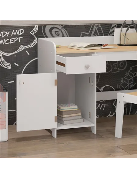 ZONEKIZ Kids Desk and Chair Set for 3-6 Years with Storage Drawer, Study Table and Chair for Children - White