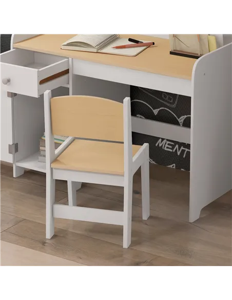 ZONEKIZ Kids Desk and Chair Set for 3-6 Years with Storage Drawer, Study Table and Chair for Children - White