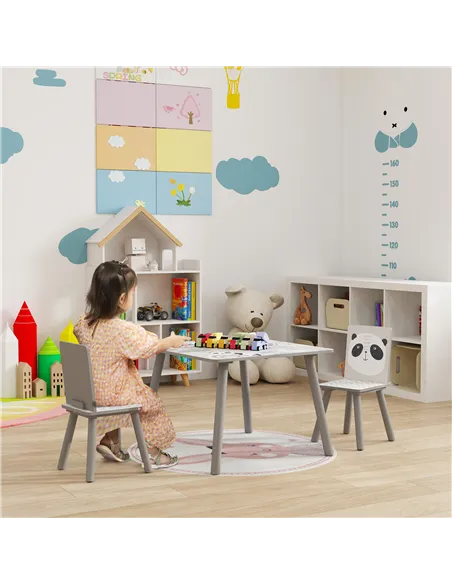ZONEKIZ Kids Table and Chair Set, Toddler Table with 2 Chairs, Toddler Furniture Set, for Ages 3-8 Years - Grey