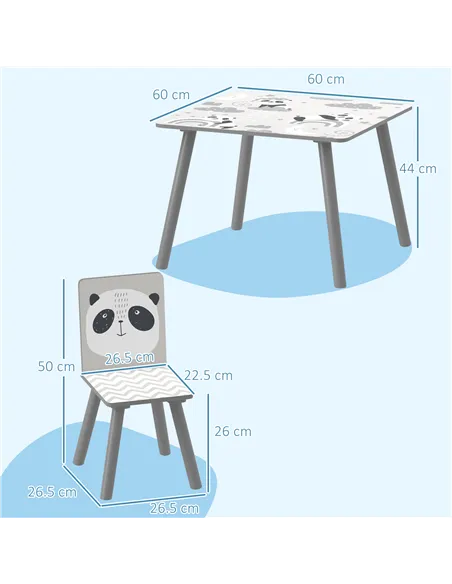 ZONEKIZ Kids Table and Chair Set, Toddler Table with 2 Chairs, Toddler Furniture Set, for Ages 3-8 Years - Grey