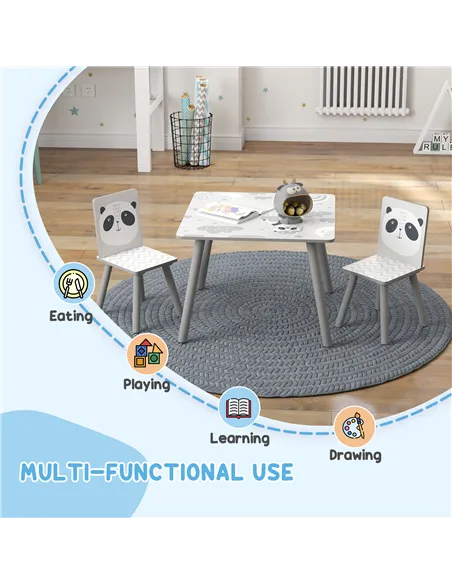 ZONEKIZ Kids Table and Chair Set, Toddler Table with 2 Chairs, Toddler Furniture Set, for Ages 3-8 Years - Grey