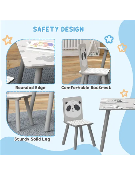 ZONEKIZ Kids Table and Chair Set, Toddler Table with 2 Chairs, Toddler Furniture Set, for Ages 3-8 Years - Grey
