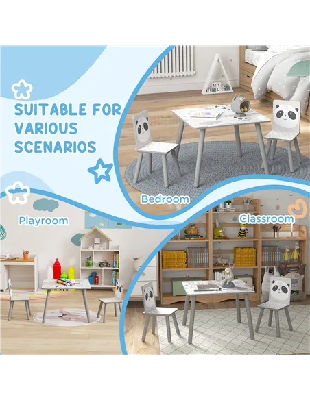 ZONEKIZ Kids Table and Chair Set, Toddler Table with 2 Chairs, Toddler Furniture Set, for Ages 3-8 Years - Grey