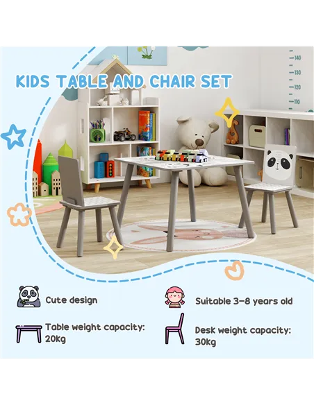 ZONEKIZ Kids Table and Chair Set, Toddler Table with 2 Chairs, Toddler Furniture Set, for Ages 3-8 Years - Grey