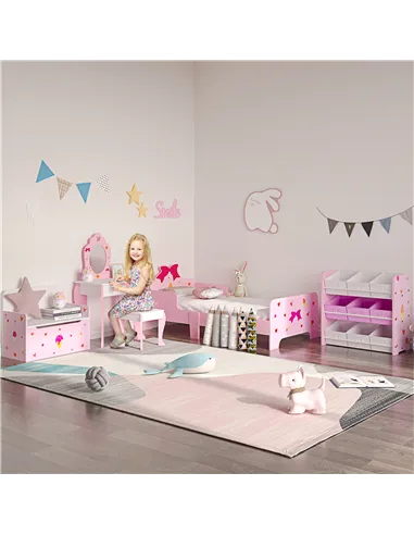 ZONEKIZ Kids Dressing table Set w/ Mirror, Stool, Drawer, Cute Patterns, for Ages 3-6 Years - Pink