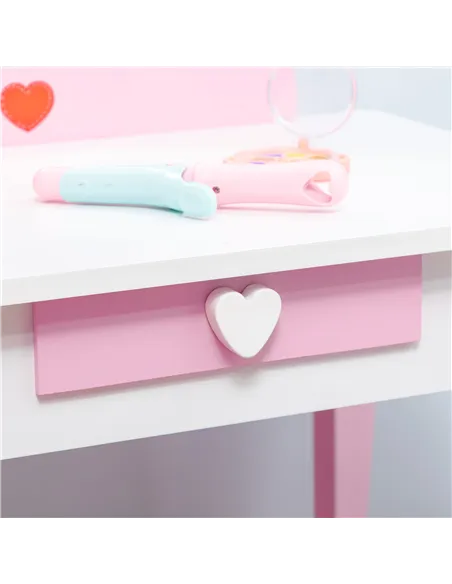 ZONEKIZ Kids Dressing table Set w/ Mirror, Stool, Drawer, Cute Patterns, for Ages 3-6 Years - Pink
