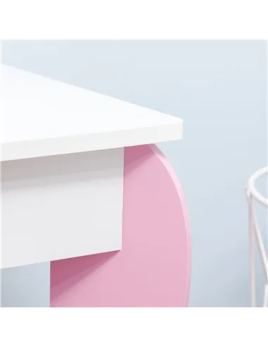 ZONEKIZ Kids Dressing table Set w/ Mirror, Stool, Drawer, Cute Patterns, for Ages 3-6 Years - Pink