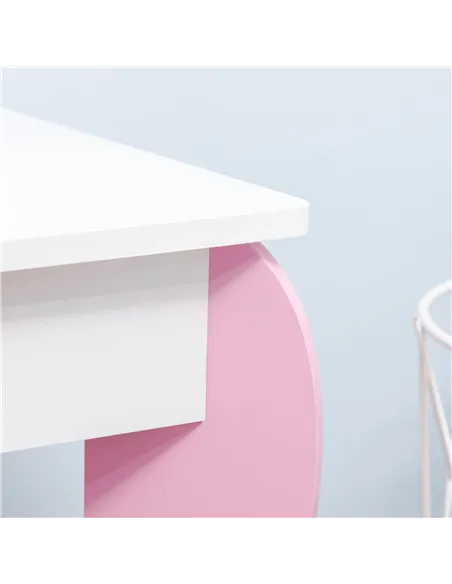 ZONEKIZ Kids Dressing table Set w/ Mirror, Stool, Drawer, Cute Patterns, for Ages 3-6 Years - Pink