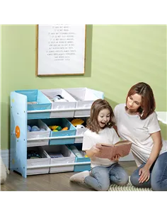 ZONEKIZ Kids Storage Rack, with Nine Removable Baskets, for Nursery, Bedroom, Playroom - Blue 2