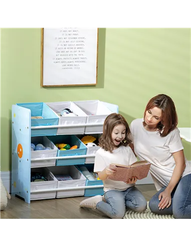 ZONEKIZ Kids Storage Rack, with Nine Removable Baskets, for Nursery, Bedroom, Playroom - Blue