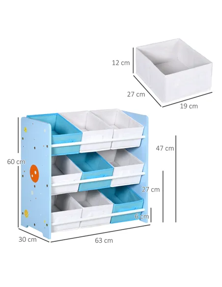 ZONEKIZ Kids Storage Rack, with Nine Removable Baskets, for Nursery, Bedroom, Playroom - Blue