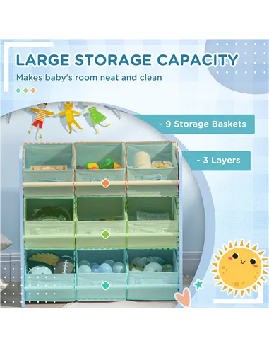 ZONEKIZ Kids Storage Rack, with Nine Removable Baskets, for Nursery, Bedroom, Playroom - Blue