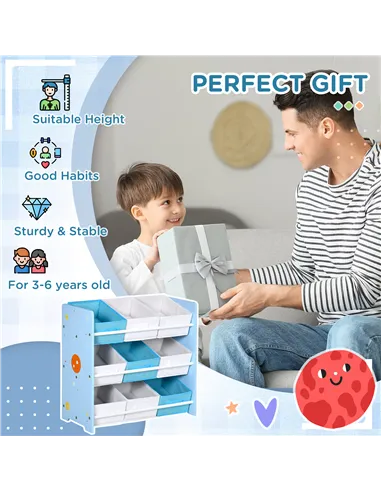 ZONEKIZ Kids Storage Rack, with Nine Removable Baskets, for Nursery, Bedroom, Playroom - Blue