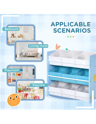 ZONEKIZ Kids Storage Rack, with Nine Removable Baskets, for Nursery, Bedroom, Playroom - Blue