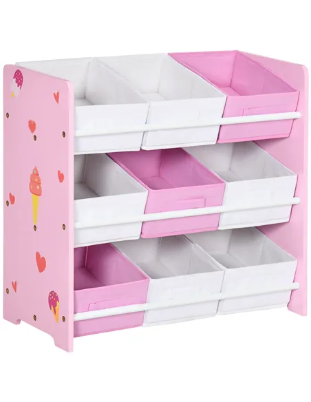 ZONEKIZ Kids Storage Rack, with Nine Removable Baskets, for Nursery, Bedroom, Playroom - Pink