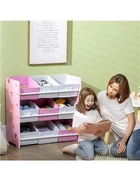ZONEKIZ Kids Storage Rack, with Nine Removable Baskets, for Nursery, Bedroom, Playroom - Pink