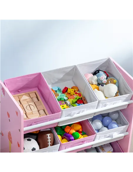 ZONEKIZ Kids Storage Rack, with Nine Removable Baskets, for Nursery, Bedroom, Playroom - Pink