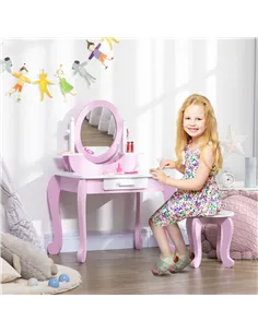 ZONEKIZ Kids Dressing Table Set, with Mirror, Stool, for Ages 3-6 Years - Pink 2