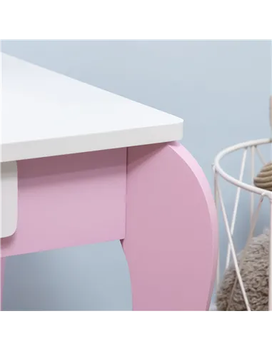 ZONEKIZ Kids Dressing Table Set, with Mirror, Stool, for Ages 3-6 Years - Pink