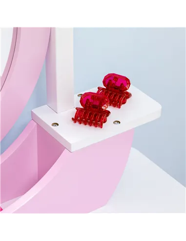 ZONEKIZ Kids Dressing Table Set, with Mirror, Stool, for Ages 3-6 Years - Pink