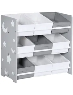 ZONEKIZ Kids Storage Rack, with Nine Removable Baskets, for Nursery, Bedroom, Playroom - Grey