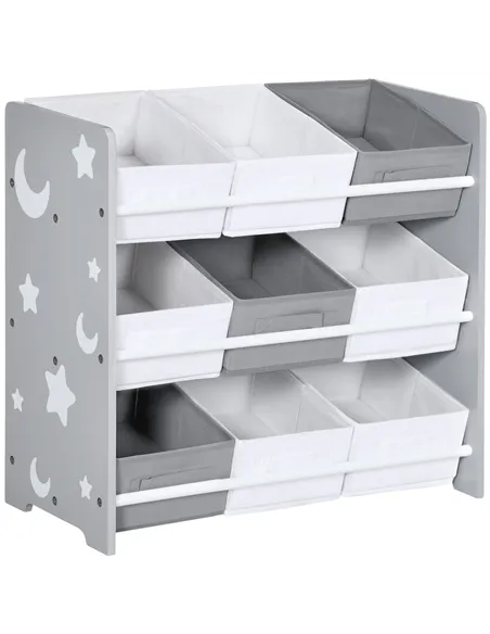 ZONEKIZ Kids Storage Rack, with Nine Removable Baskets, for Nursery, Bedroom, Playroom - Grey
